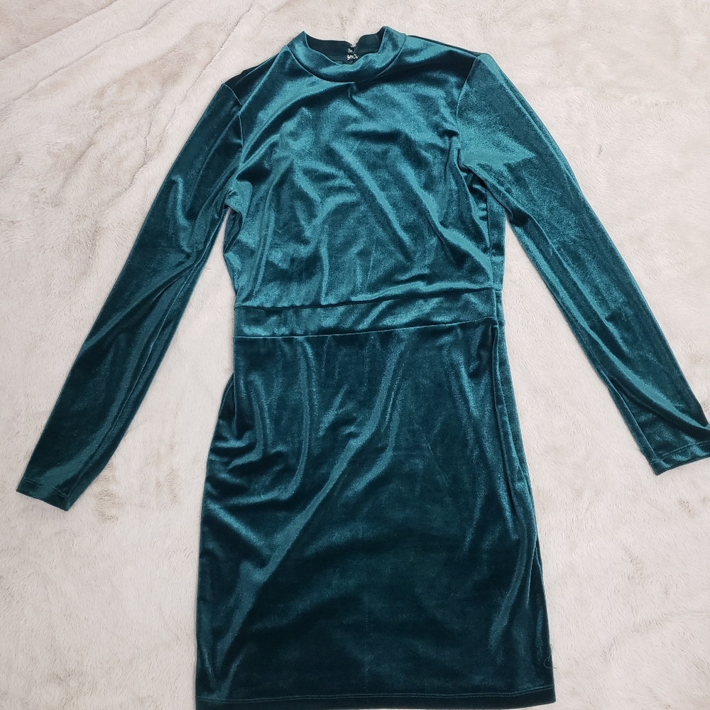Emerald open back velvet dress